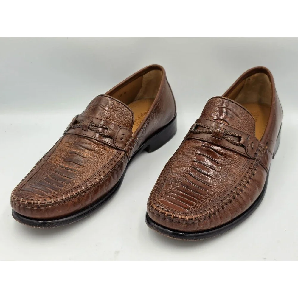 Brass Boot Walking Gloves Men's Brown Leather Alligator Print Loafers Size 10 M